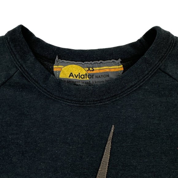 AVIATOR NATION Bolt Stitch Chevron 5 Crew Sweatshirt in Charcoal Neon - Picture 3 of 7